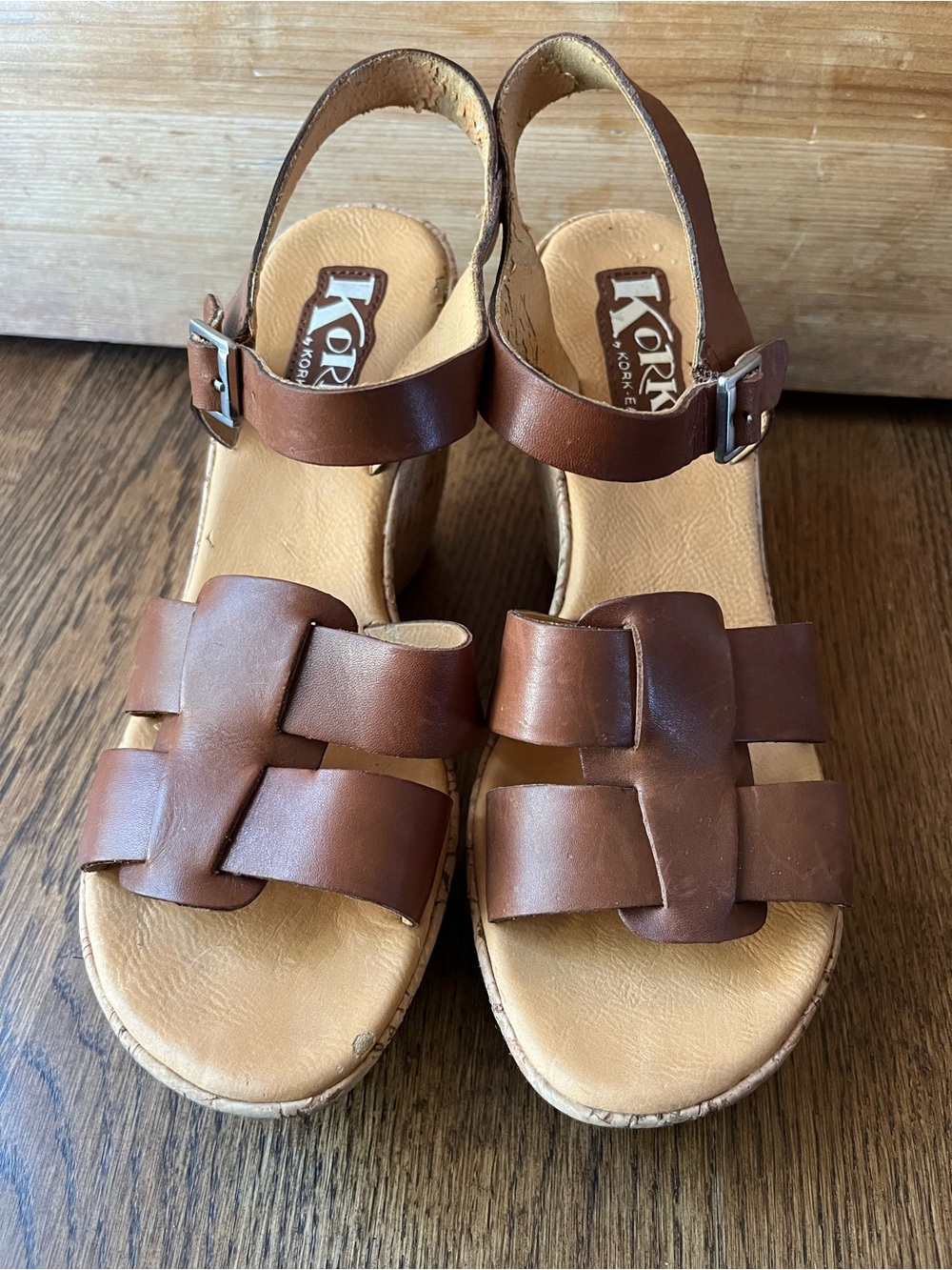 Korks by Kork-Ease Brie Wedge Women Leather Sandals Size 8 *flaws - see pics*